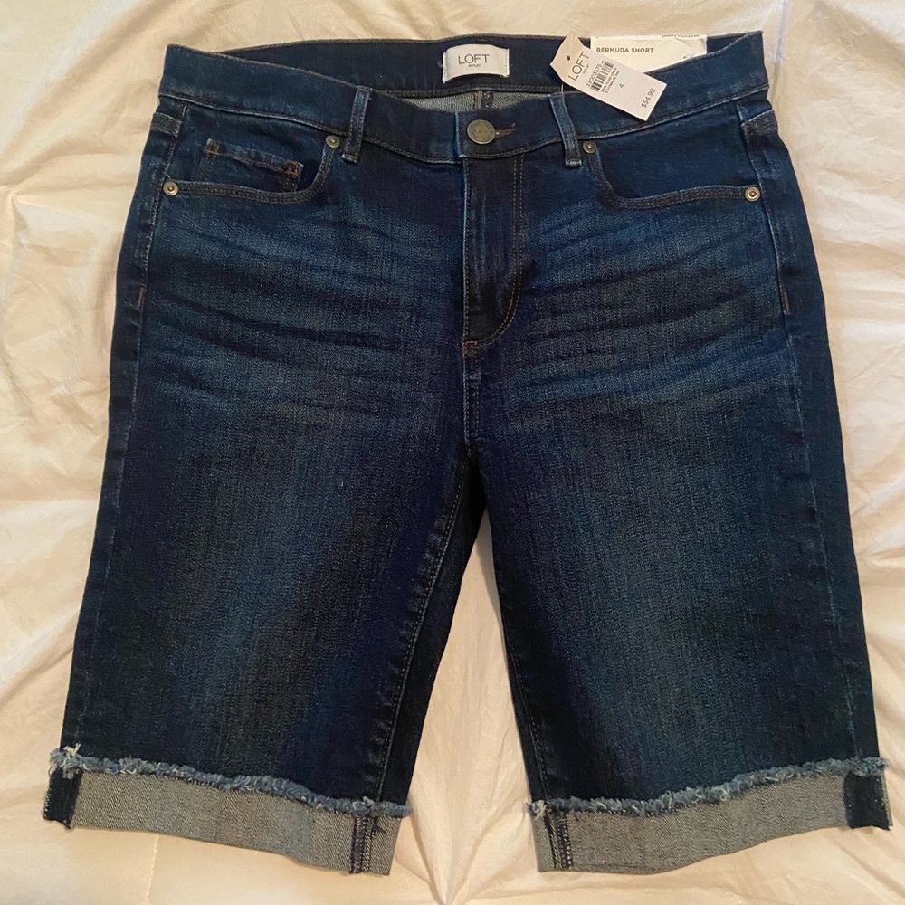 LOFT Indigo Denim Bermuda Shorts